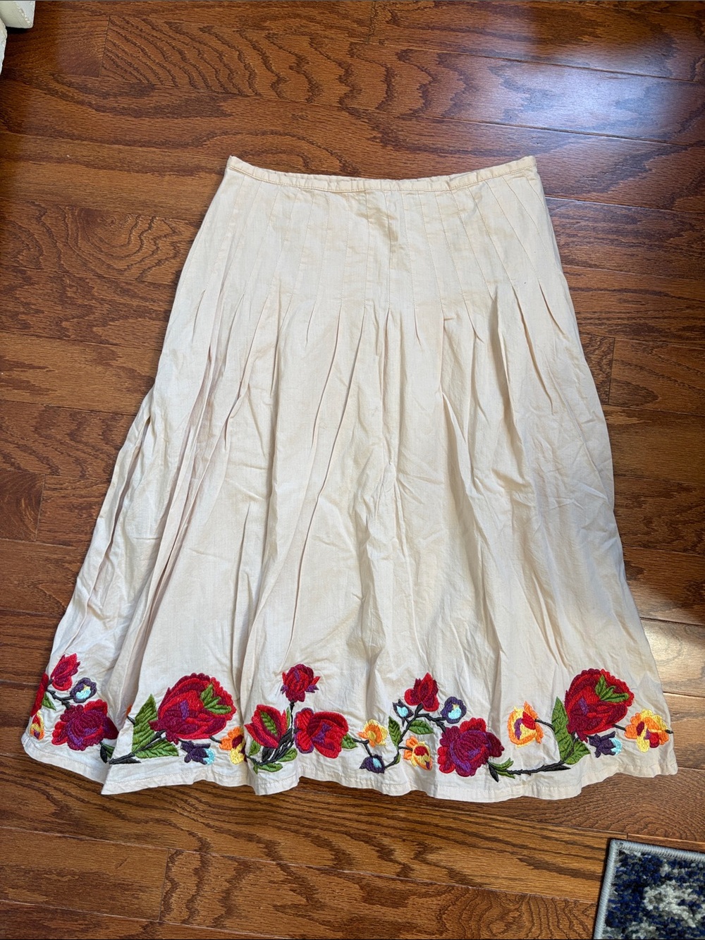 ALC Embroidered Cream Midi Skirt with Floral Border